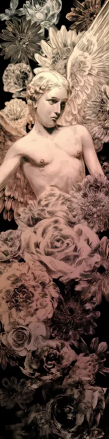 Free angel bookmark featuring a shirtless angel in roses